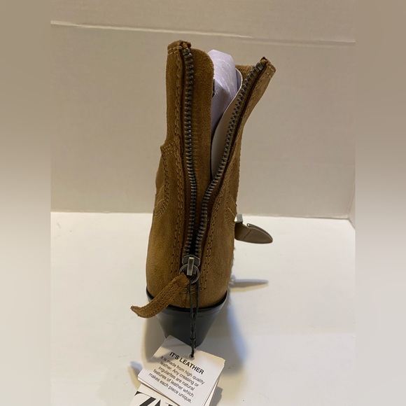 Zara Buckled Cowboy Suede Booties zipper Sz 7.5 - Picture 11 of 13